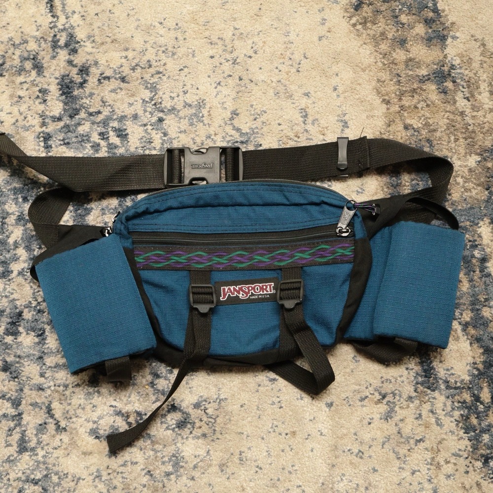 Vintage 90s JanSport Made in USA Fanny Pack Waist Bag Teal Aztec Tribal
